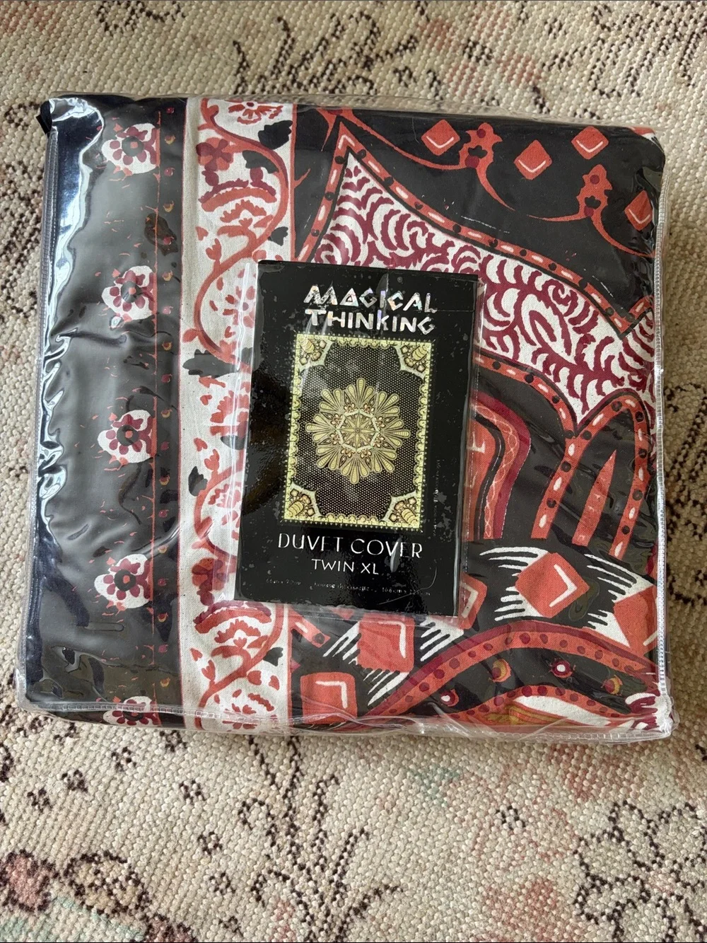 Twin XL Duvet Cover in Red and Black Mandala Print